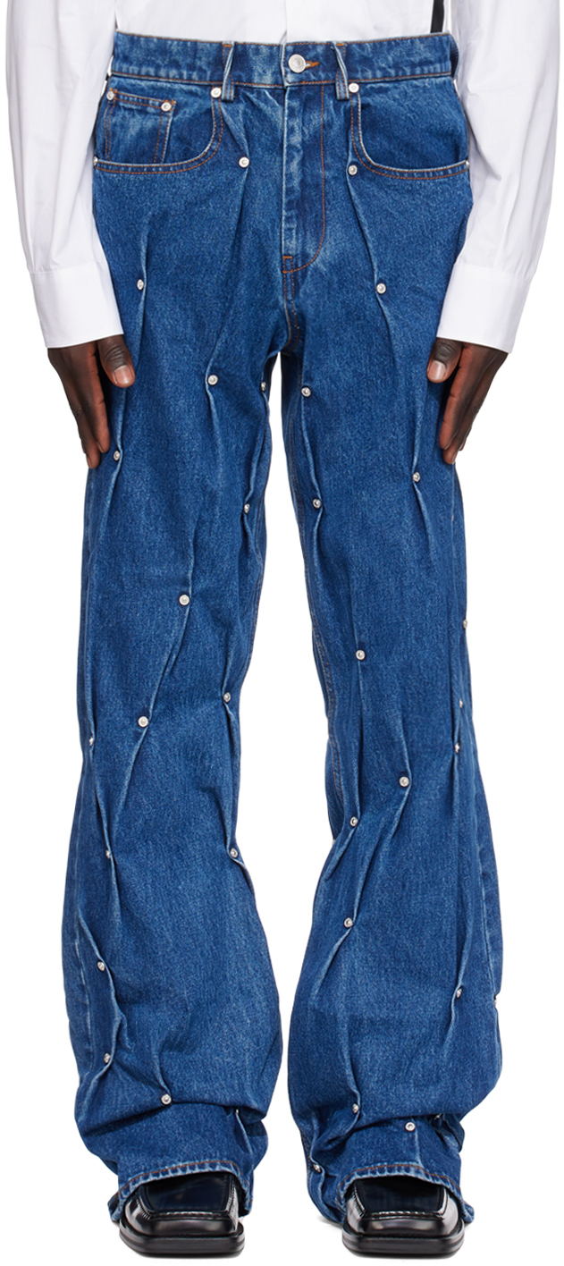Blue Multi Rivet Jeans by KUSIKOHC on Sale