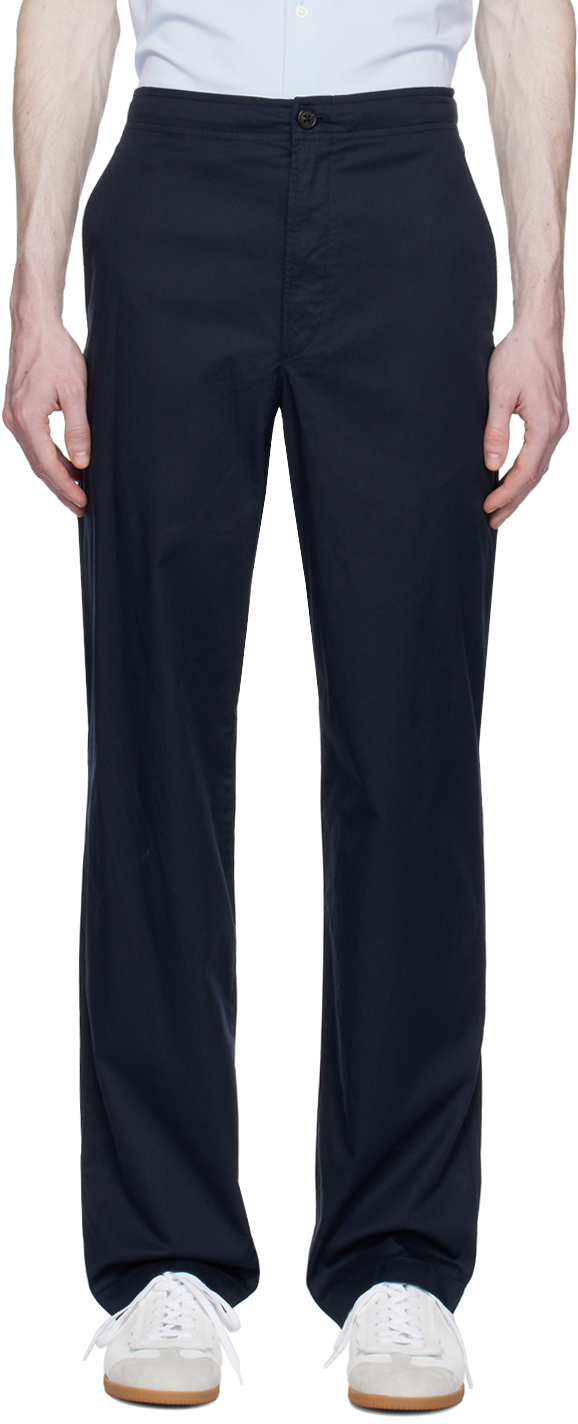 Theory Straight-leg Cotton Trousers In Blau