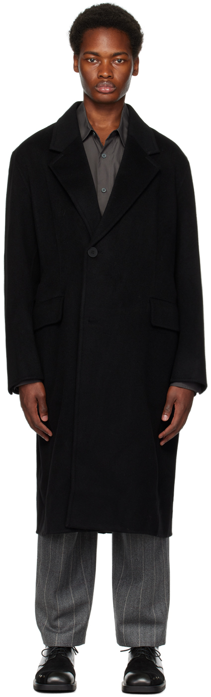 Black Two-Button Coat by Solid Homme on Sale
