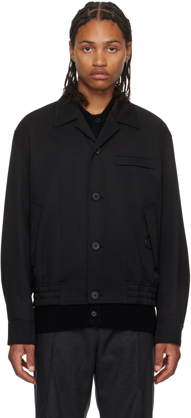 Solid Homme Black Open Spread Collar Jacket In 457b Black