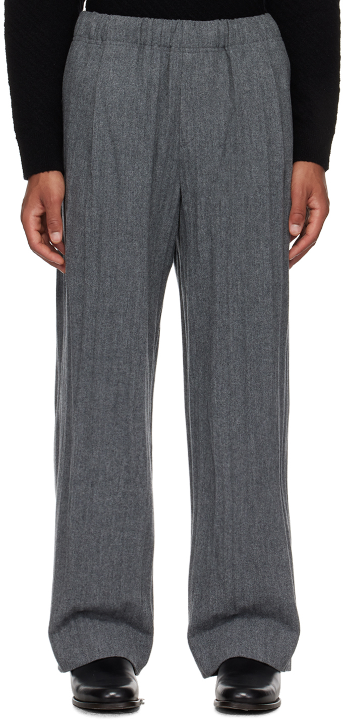 Solid Homme Gray Pleated Trousers In 504g Grey