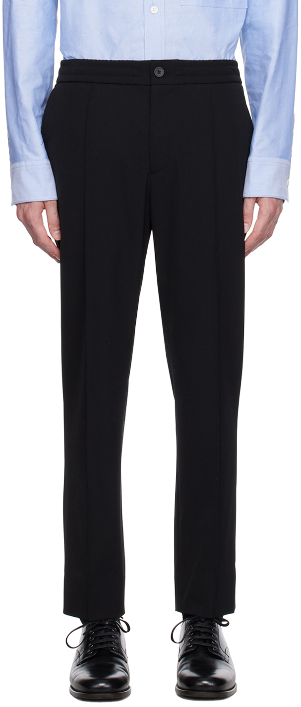 Black Tapered Trousers by Solid Homme on Sale