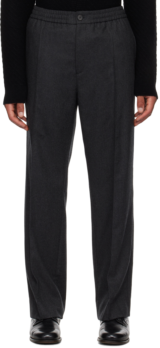 Solid Homme: Gray Pinched Seam Trousers | SSENSE