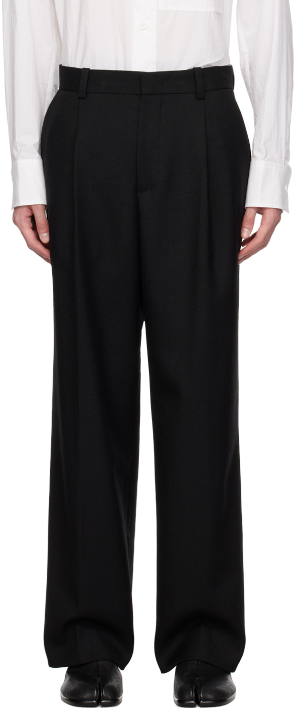 Solid Homme: Black Pinched Seams Trousers | SSENSE Canada