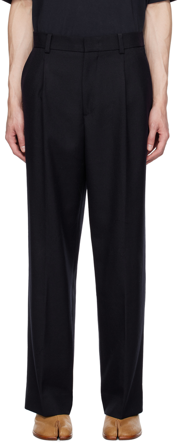 Navy Pinched Seams Trousers by Solid Homme on Sale