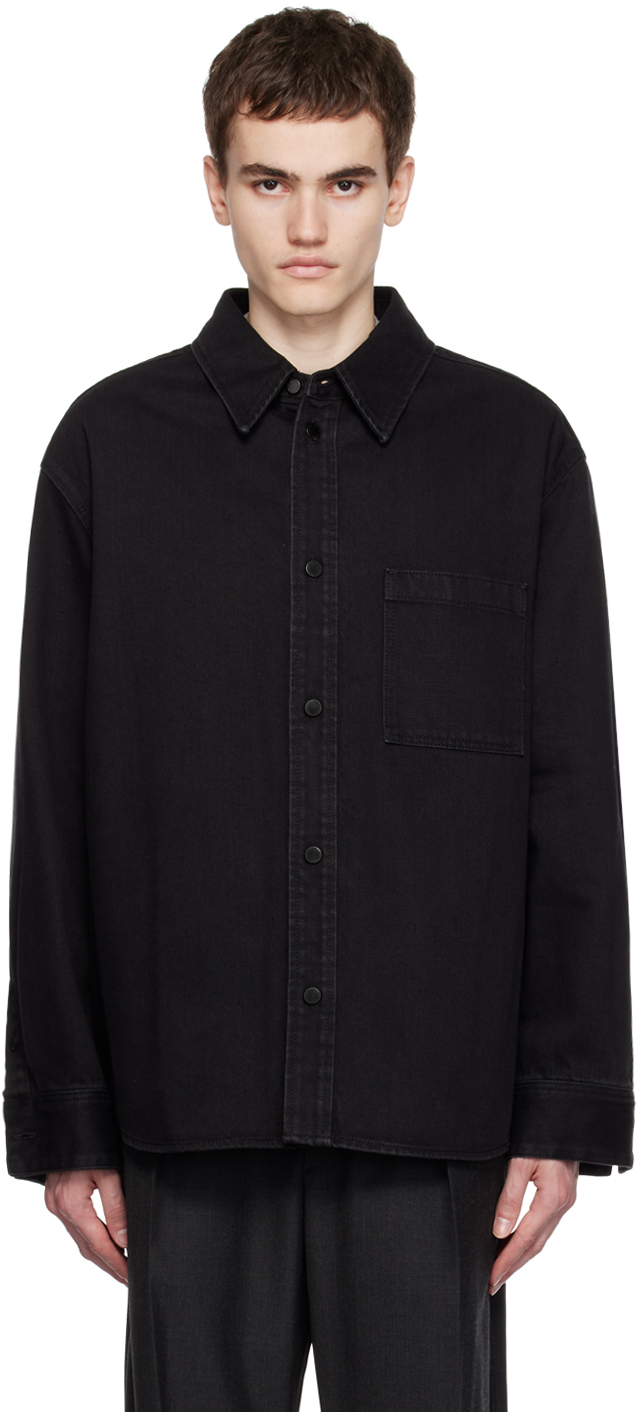 Black Embroidered Denim Shirt