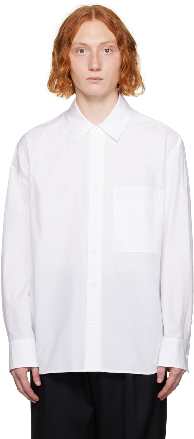 Solid Homme White Embroidered Shirt In 460w White