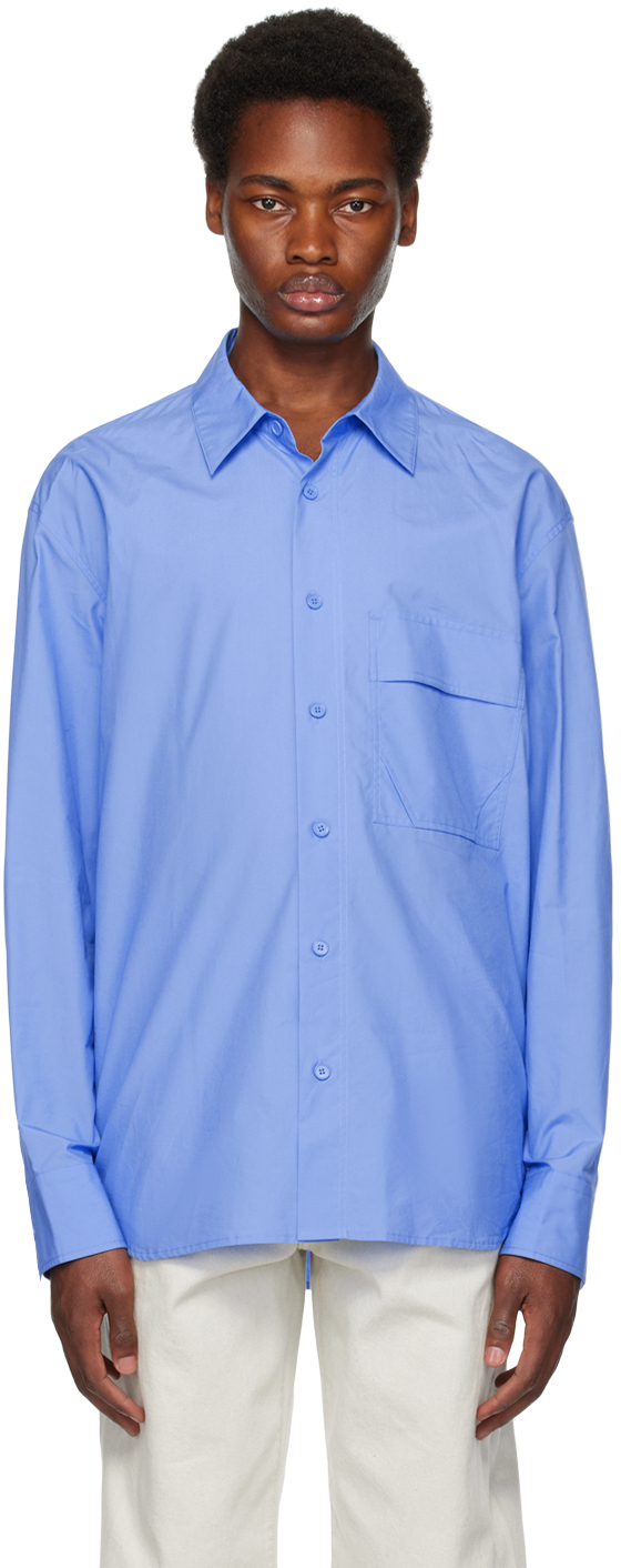 Solid Homme Blue Press-Stud Shirt