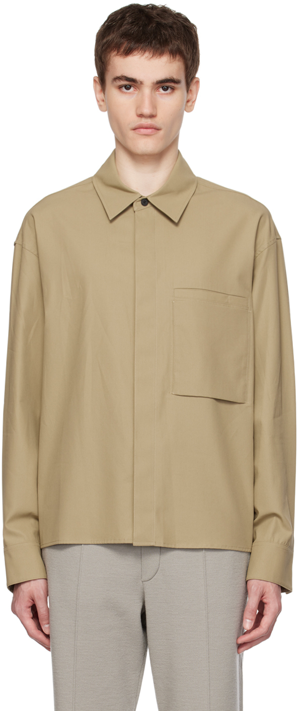 Solid Homme Beige Hidden Button Shirt
