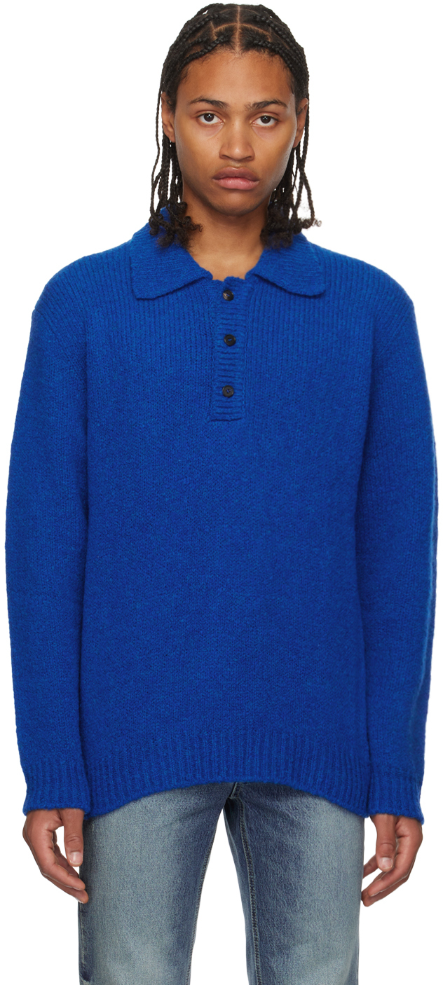 Solid Homme Blue Three-button Polo In 339l Blue
