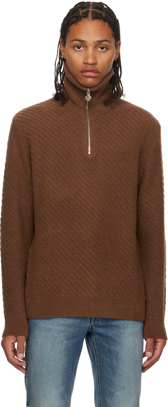 Solid Homme Brown Half-zip Sweater In 345d Mud
