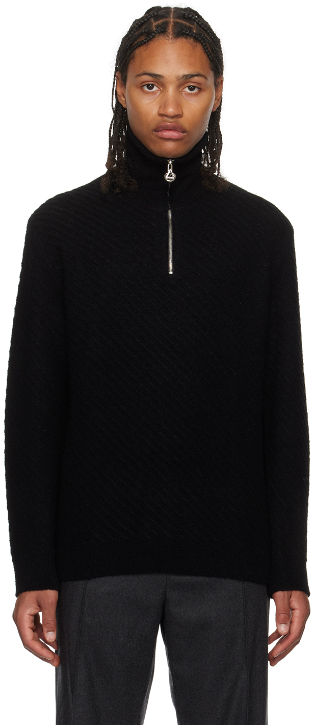 Solid Homme: Black Half-Zip Sweater | SSENSE