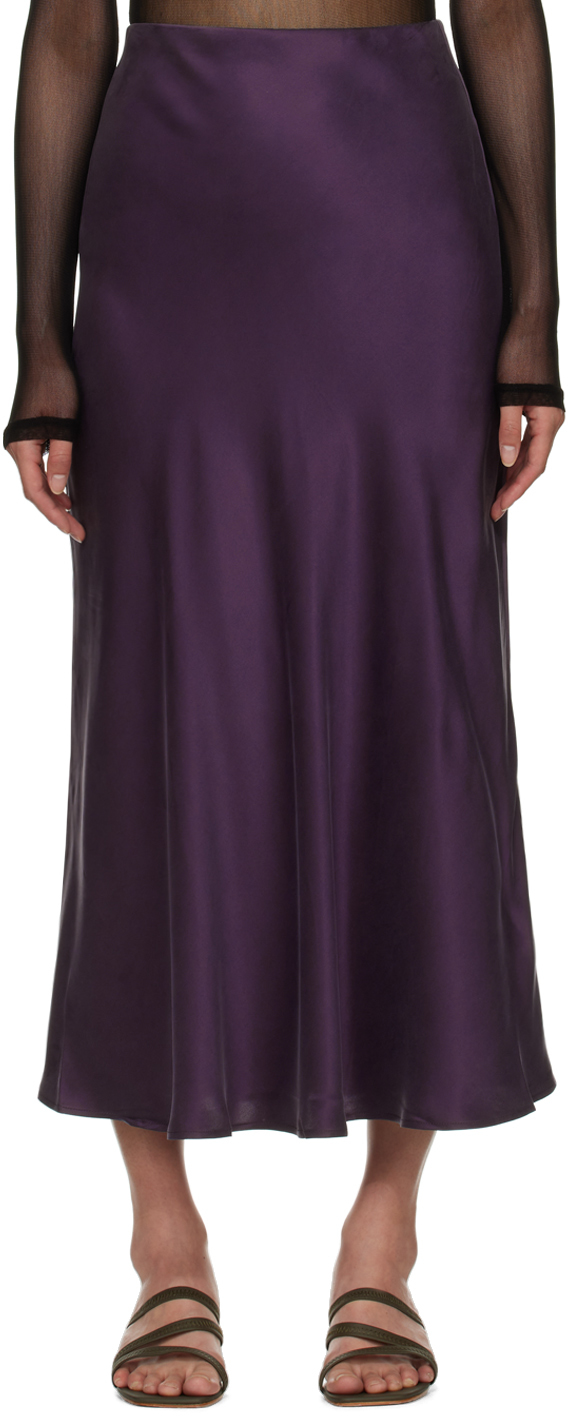 Silk Laundry Purple Bias Cut Midi Skirt In Blackberry