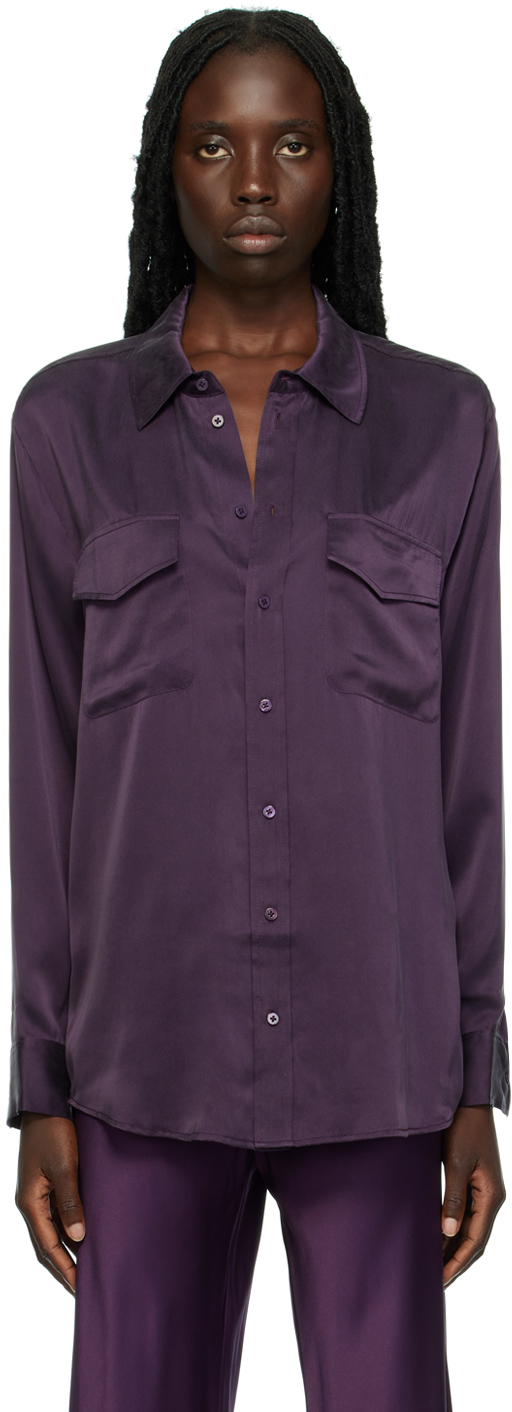 Silk Laundry Purple Boyfriend Shirt In Blackberry