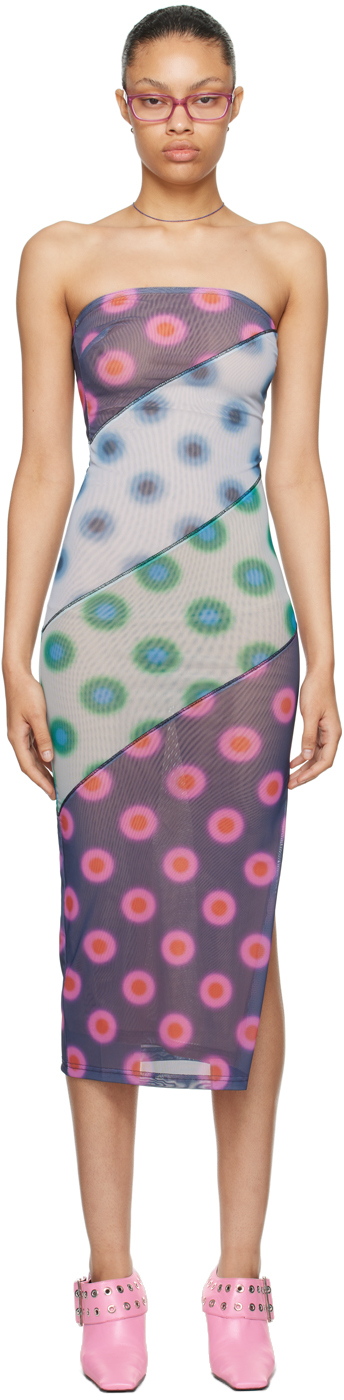 Shop Miaou Multicolor Lila Midi Dress In Polk Dot Patchwork