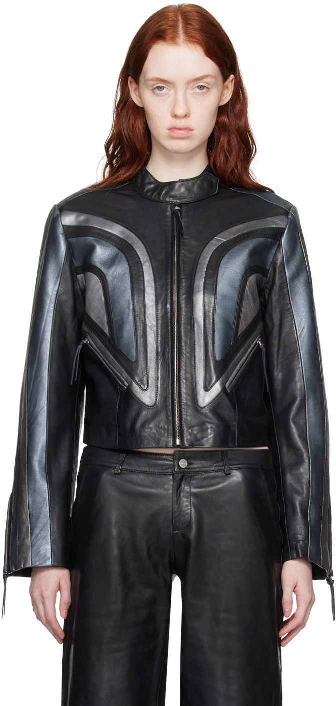 Black & Gray Sophie Leather Jacket
