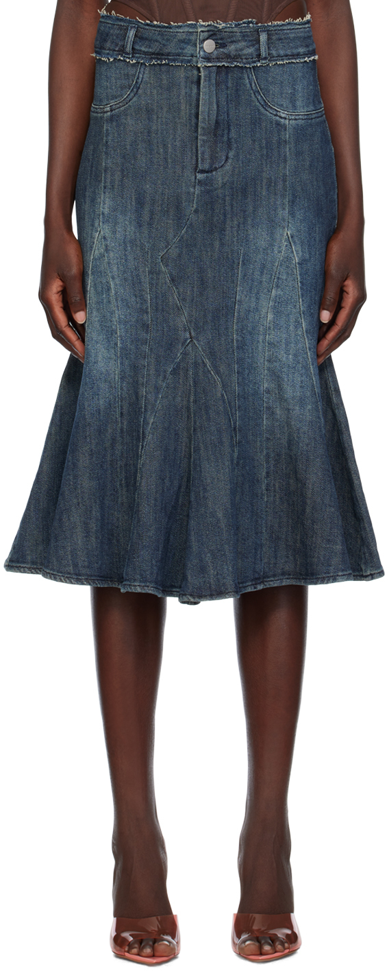 Miaou Blue Gaudi Denim Midi Skirt In Duran
