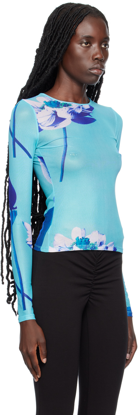 MIAOU BLUE FLORAL LONG SLEEVE T-SHIRT
