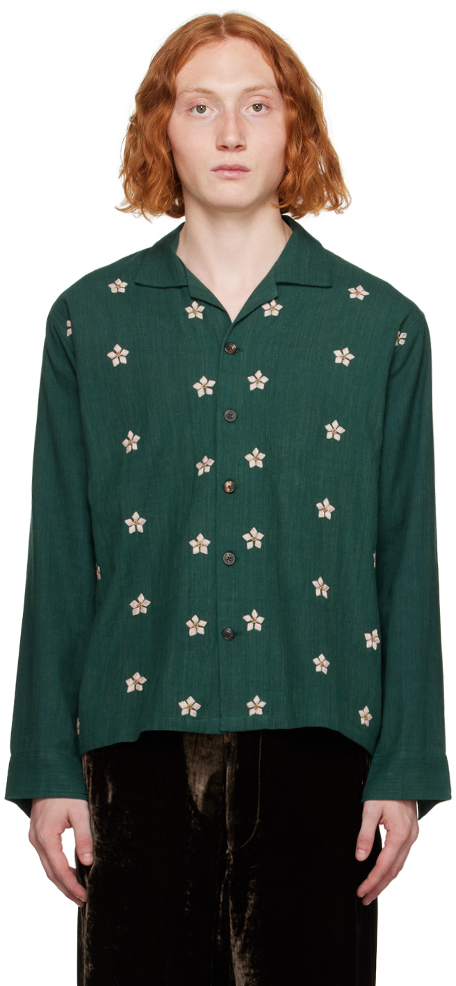 KARU RESEARCH GREEN HAND-EMBROIDERED SHIRT