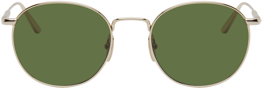 Chimi Gold Round Sunglasses In Soft Gold/green