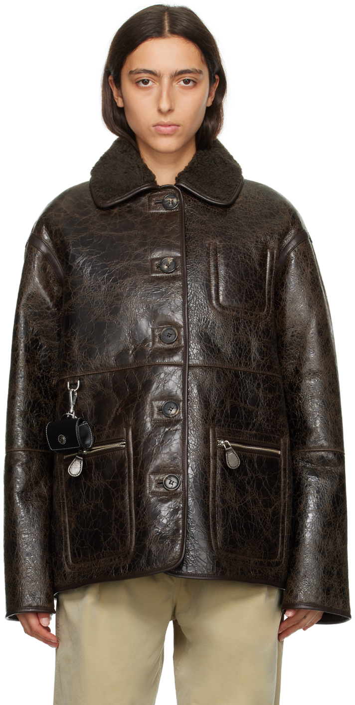Saks Potts Brown Ada Reversible Leather Jacket In Distressed Brown