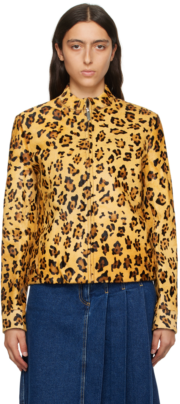 Saks Potts Tan & Black Laura Leather Jacket In Leopard