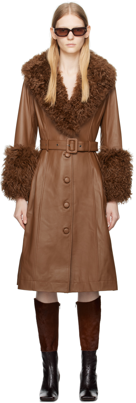 Shop Saks Potts Brown Foxy Shearling Coat