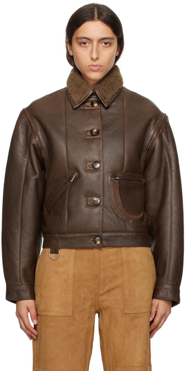 Brown Maiken Leather Jacket by Saks Potts on Sale