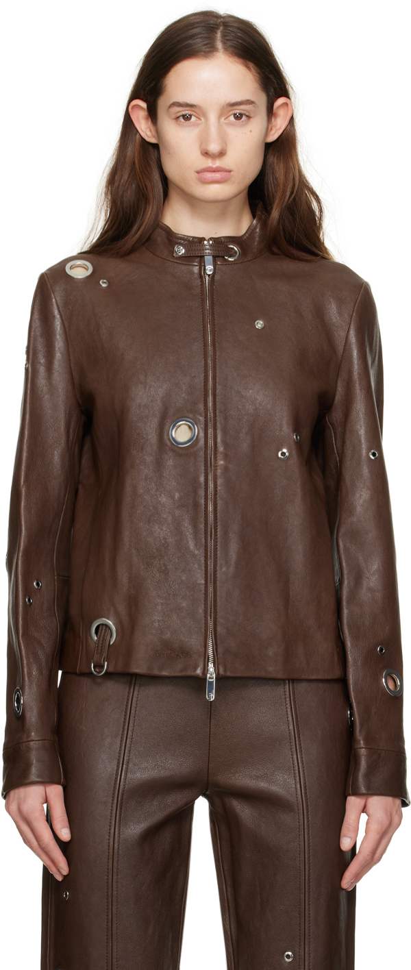 Saks Potts Brown Lauren Leather Jacket In Chestnut