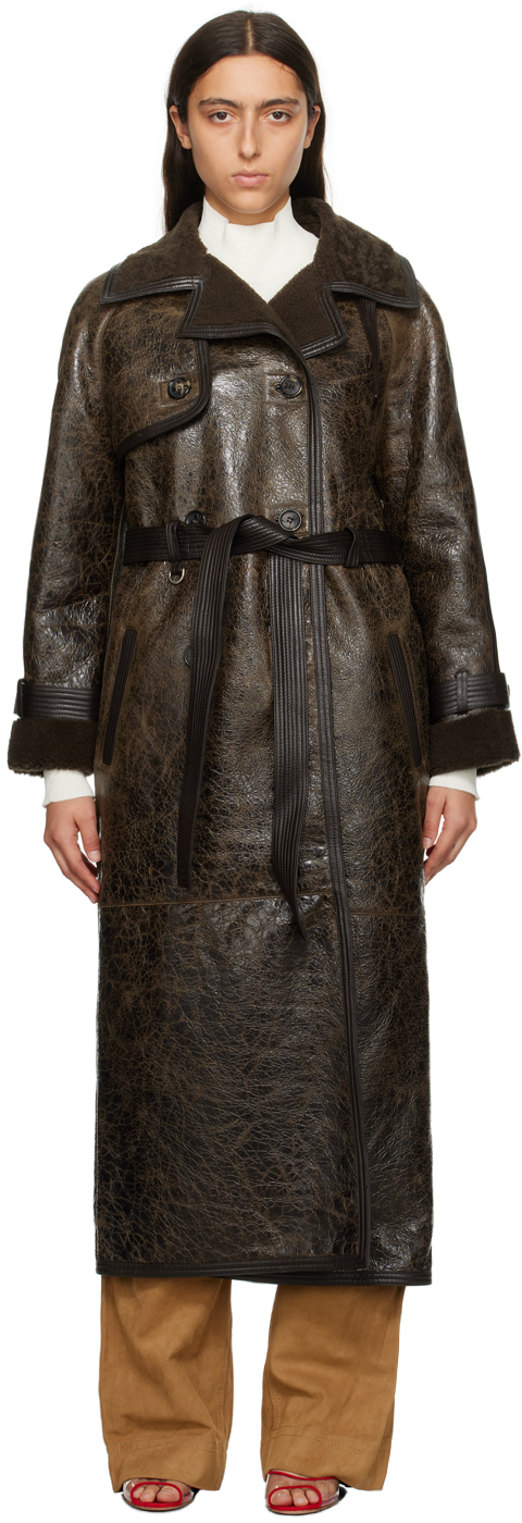 Brown Alexa Leather Trench Coat