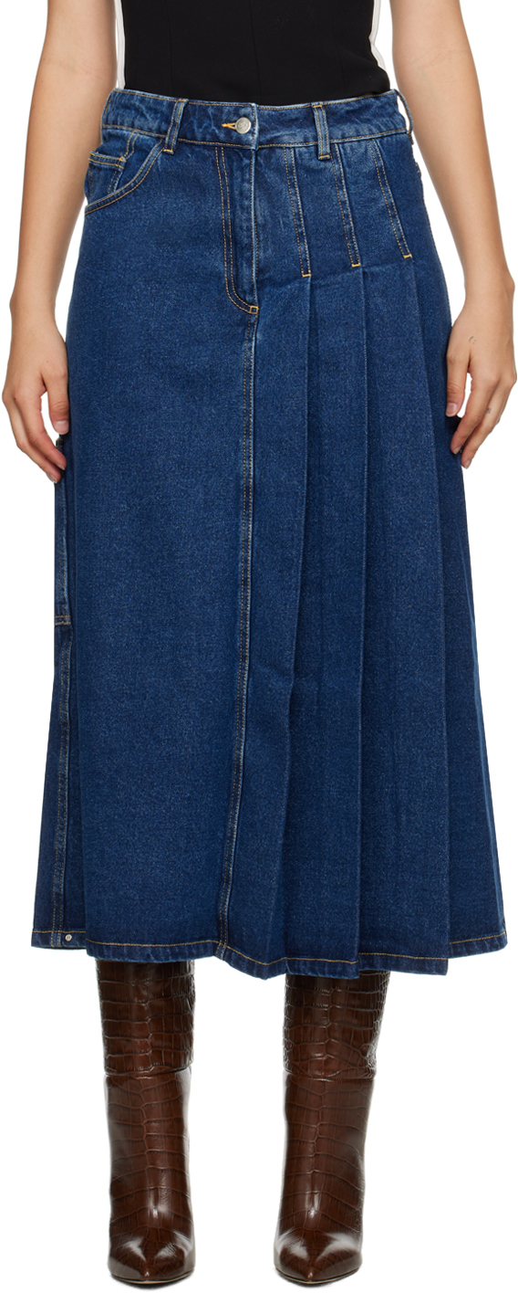 Saks Potts Bier Denim Pleated Midi Skirt In Blue