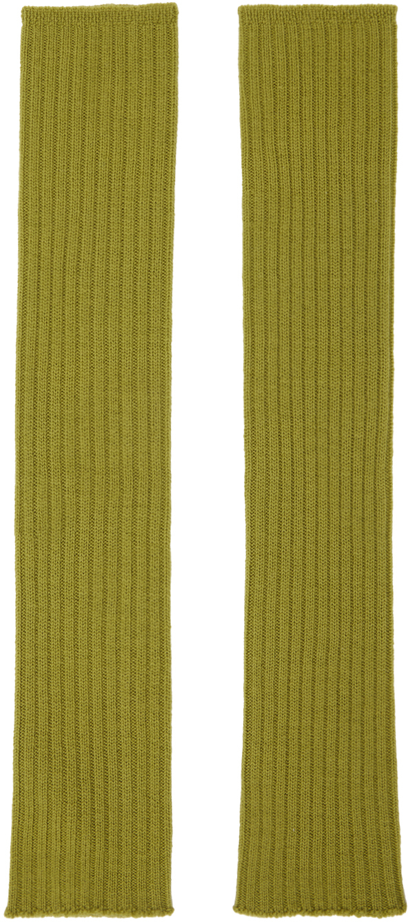 Yellow Ribbed Arm Warmers by Rick Owens on Sale