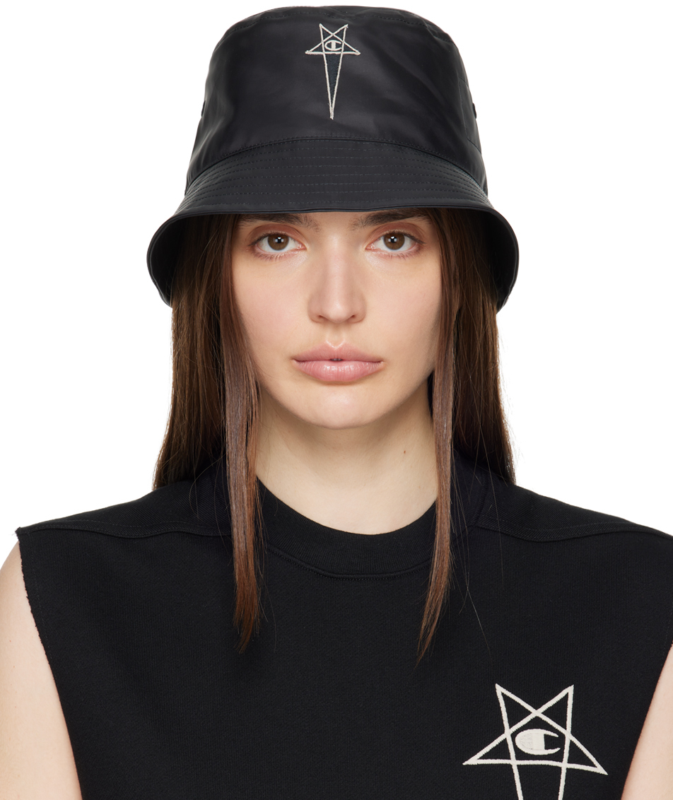 Black Champion Edition Gilligan Bucket Hat by Rick Owens on Sale