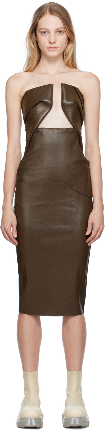 Rick Owens Brown Prong Midi Dress In 04 Brown