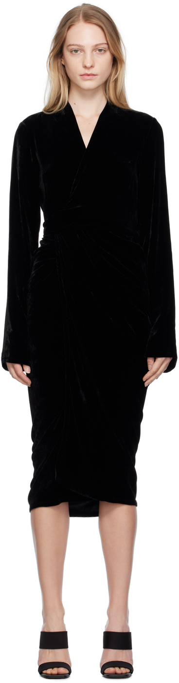 Shop Rick Owens Black Wrap Midi Dress In 09 Black