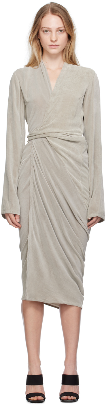 Shop Rick Owens Off-white Wrap Midi Dress In 08 Pearl