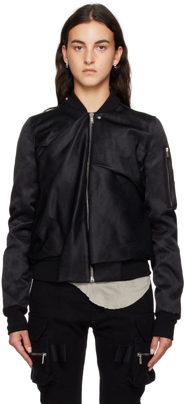 WOOL - SILK BOMBER JACKET - Black