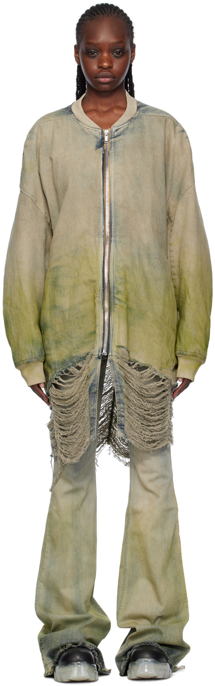 Shop Rick Owens Off-white Jumbo Peter Down Denim Bomber Jacket In 0832d Pearl/acid Deg
