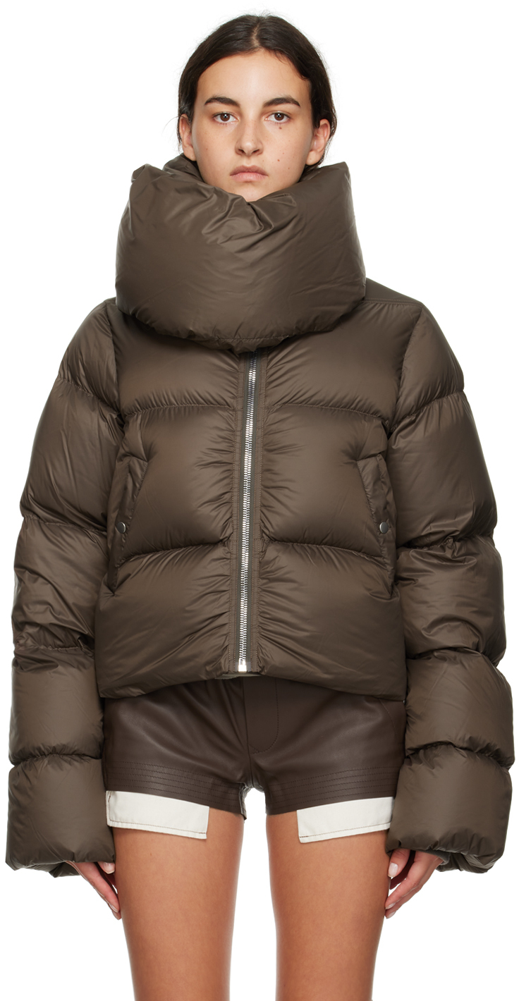 Gray Funnel Neck Down Jacket