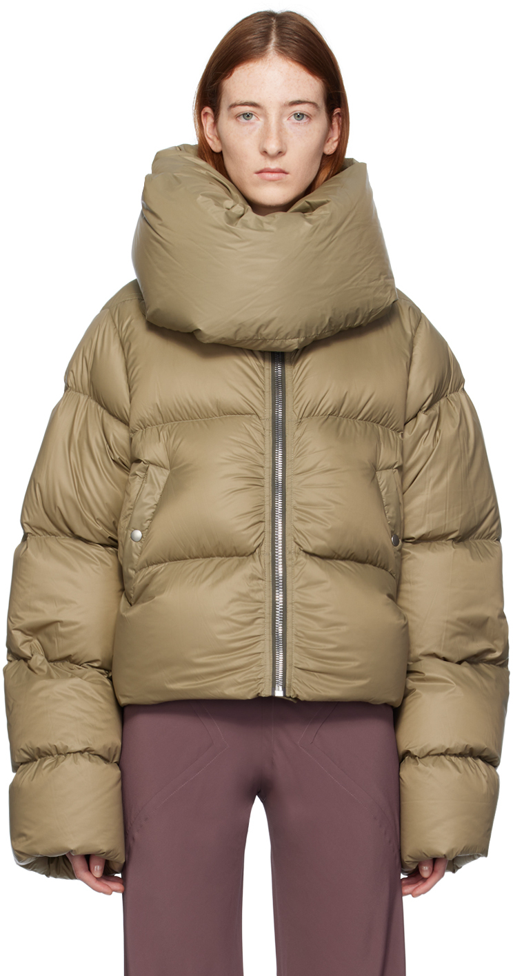 Rick Owens Green Funnel Neck Down Jacket In 25 Pale Green