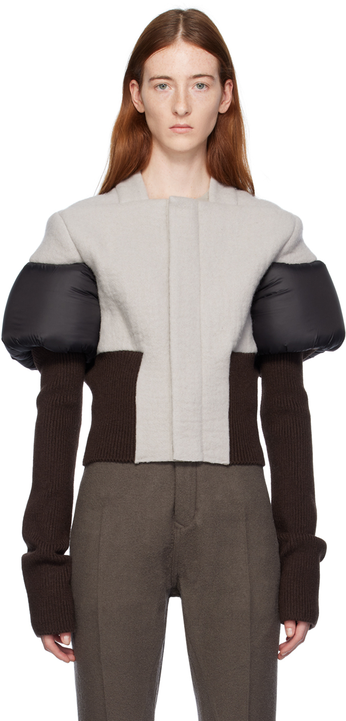 Rick Owens Off-white & Brown Bouchon Jacket In 080904 Pearl/black