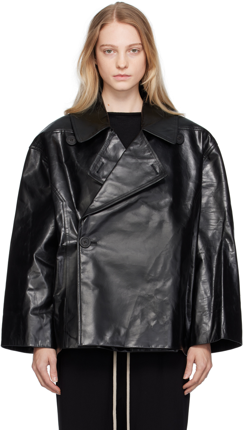 Shop Rick Owens Black Cropped Drella Leather Jacket In 09 Black