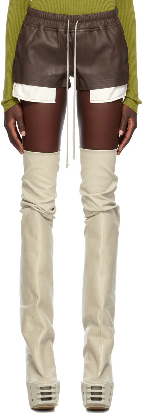 Shop Rick Owens Brown Fog Leather Shorts In 04 Brown
