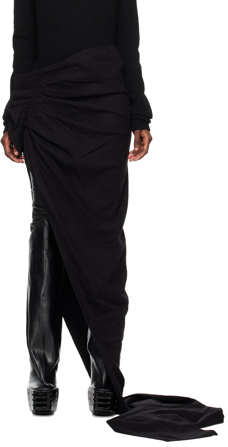 Rick Owens Draped Silk Blend Long Skirt In 09 Black