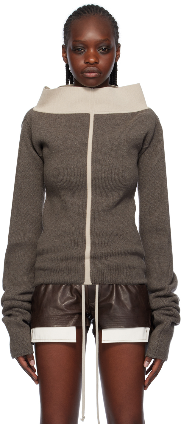 Rick Owens Gray Cowl Sweater In 3408 Dust/pearl