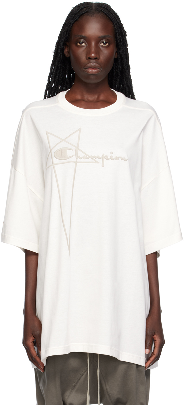 Rick Owens Off-white Champion Edition Tommy T-shirt In 11 Milk