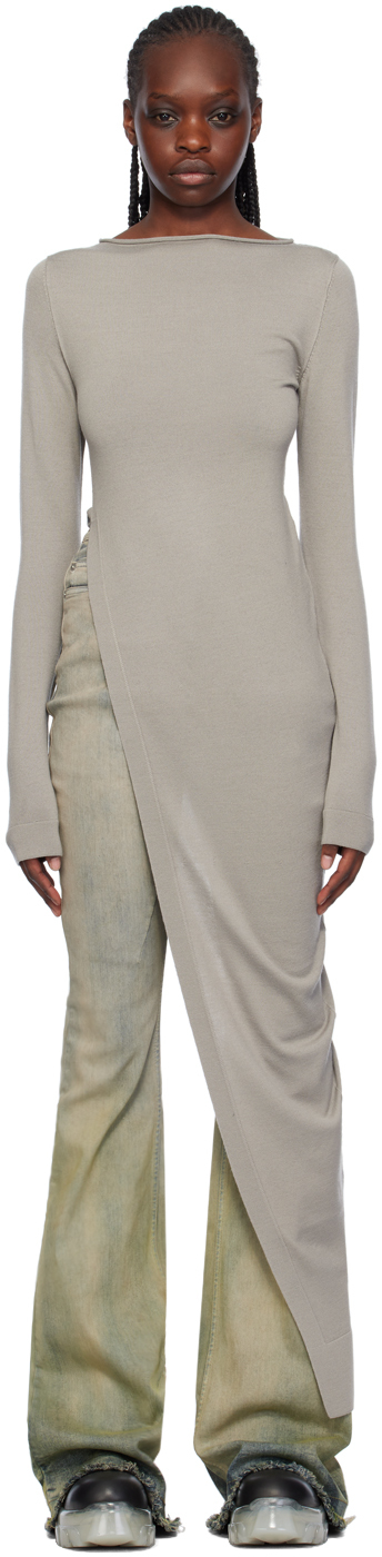 Rick Owens Off-white Rasato Easy Long Sleeve T-shirt In 08 Pearl