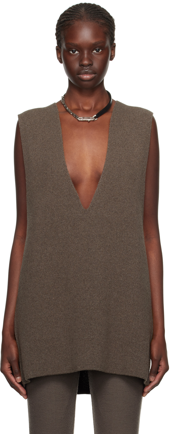 Rick Owens Gray V-neck Tank Top In 34 Dust