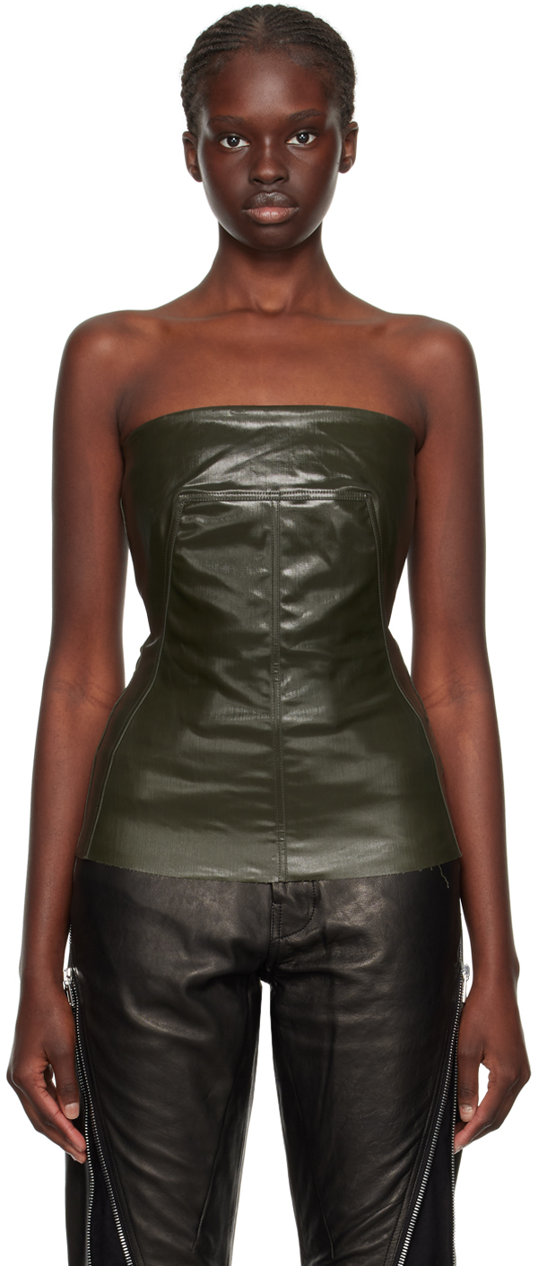 Green Coated Denim Tank Top by Rick Owens on Sale