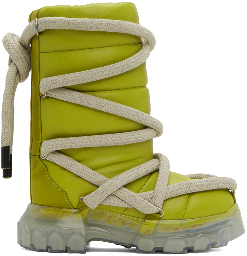 Rick Owens Green Lunar Tractor Boots In 320 Acid/clear